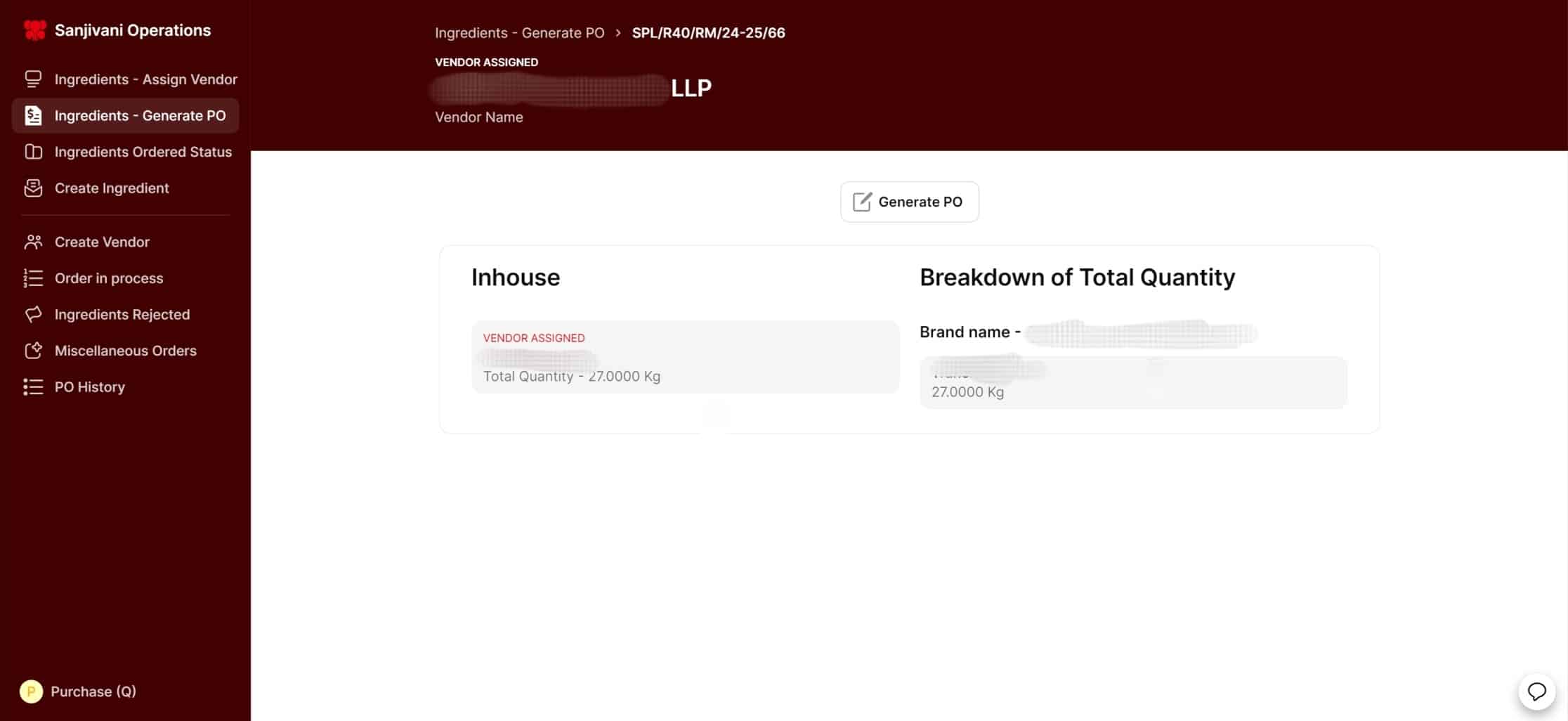 Sanjivani Paranteral — Purchase order generation